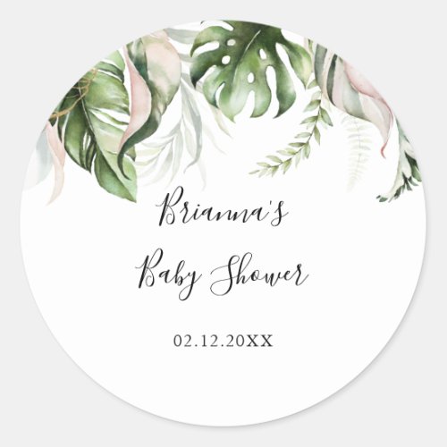 Gold Tropical Greenery Baby Shower Favor Classic Round Sticker