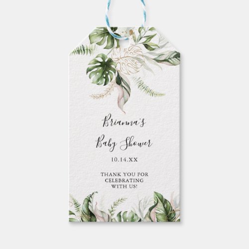 Gold Tropical Greenery Baby Shower Gift Tags
