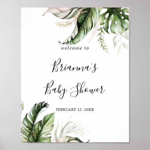 Gold Tropical Greenery Baby Shower Welcome Poster