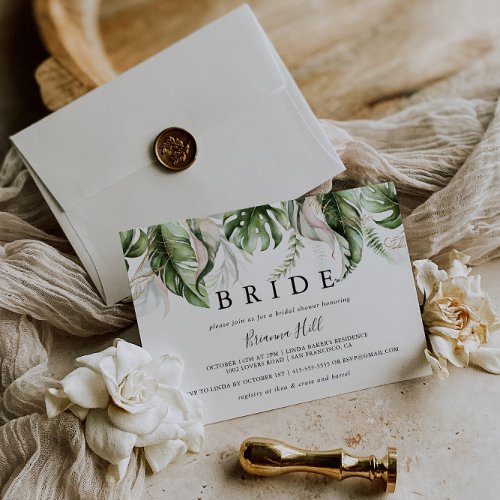 Gold Tropical Greenery Bride Bridal Shower Invitation