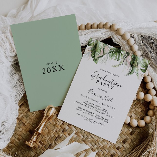 Gold Tropical Greenery Graduation Party Invitation (Creator Uploaded)