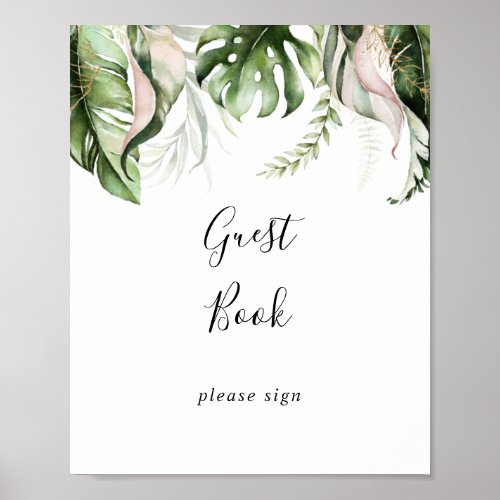 Gold Tropical Greenery Guest Book Sign