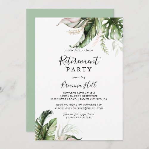 Gold Tropical Greenery Retirement Party Invitation