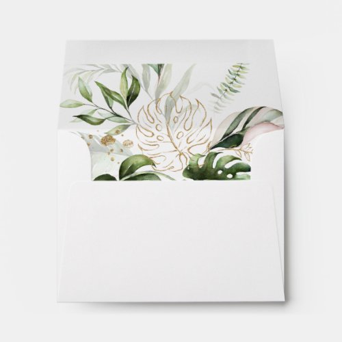 Gold Tropical Greenery Self_Addressed RSVP Envelope