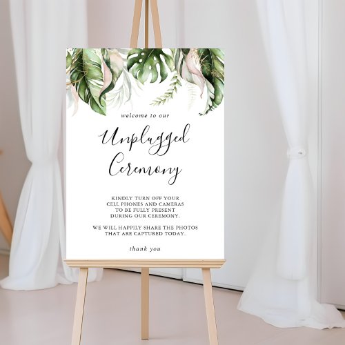 Gold Tropical Greenery Unplugged Ceremony Sign