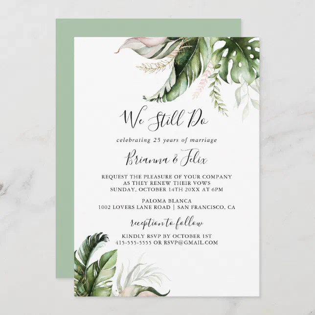 Gold Tropical Greenery We Still Do Vow Renewal Invitation | Zazzle