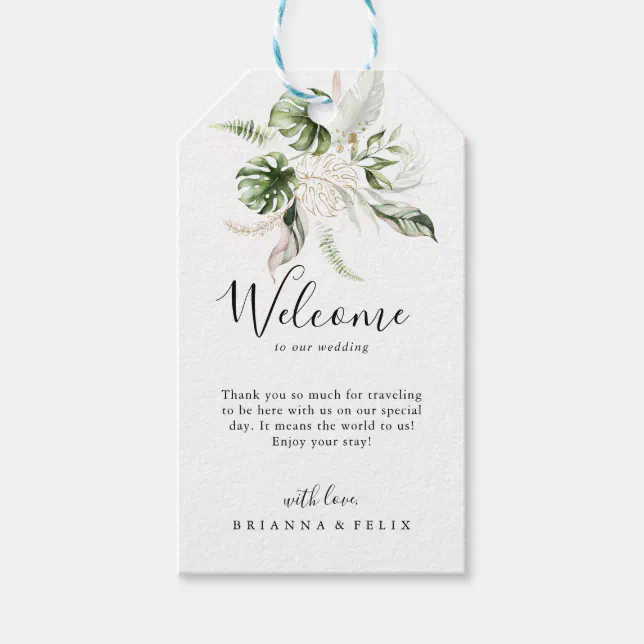 Gold Tropical Greenery Wedding Welcome Gift Tags | Zazzle