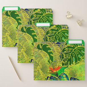 Gold Tropical Jungle Green Leaves Watercolor File Folder