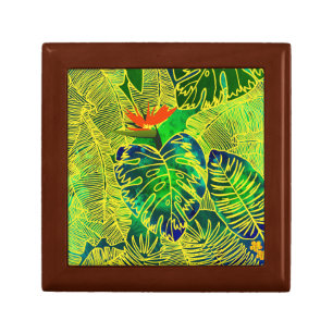 Gold Tropical Jungle Green Leaves Watercolor Gift Box