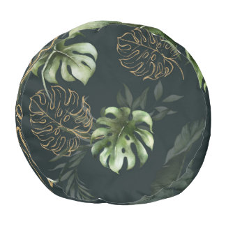 Gold Tropical Leaves: Dark Watercolor Pouf