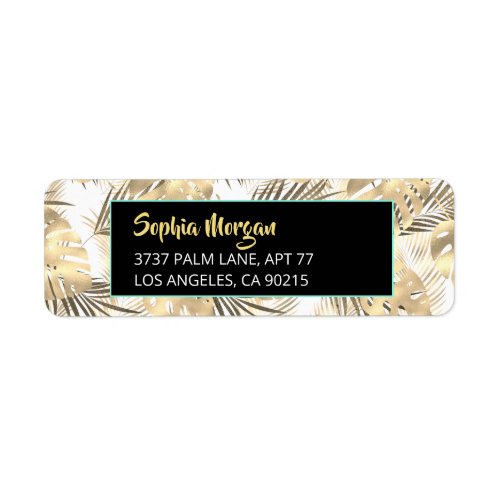 Gold Tropical Leaves Name Address Gold WhtBlk Label