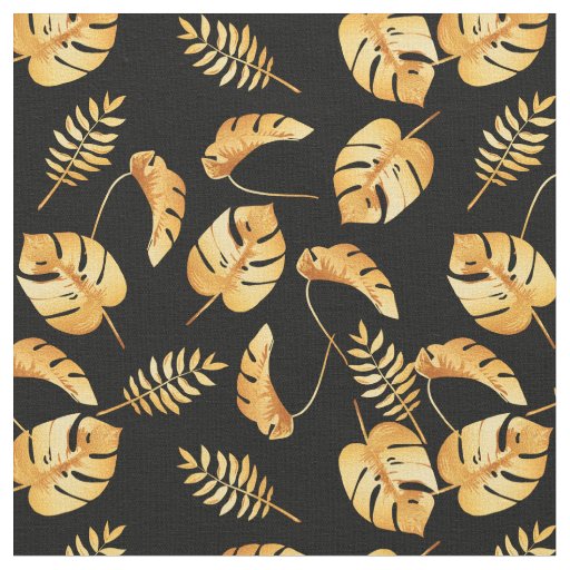 Gold Tropical Leaves Pattern Fabric