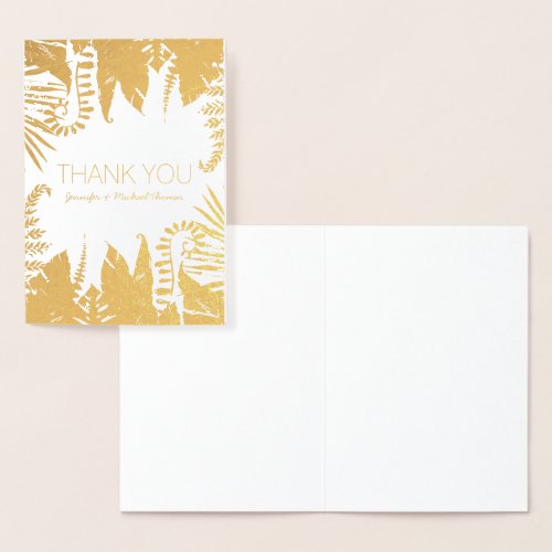 Gold Tropical Leaves Thank you personalized card