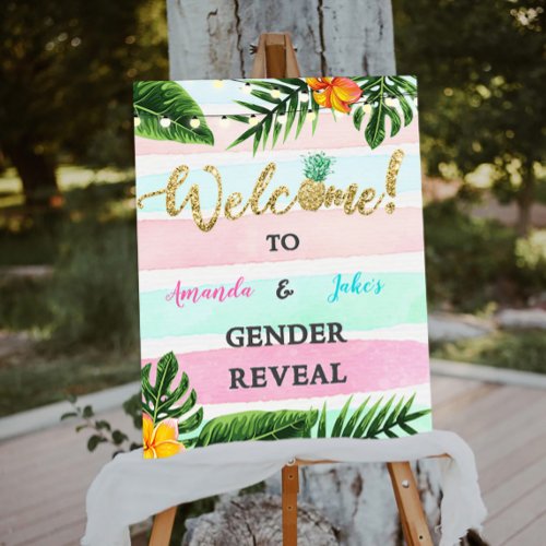 Gold Tropical Luau Gender Reveal Welcome Sign