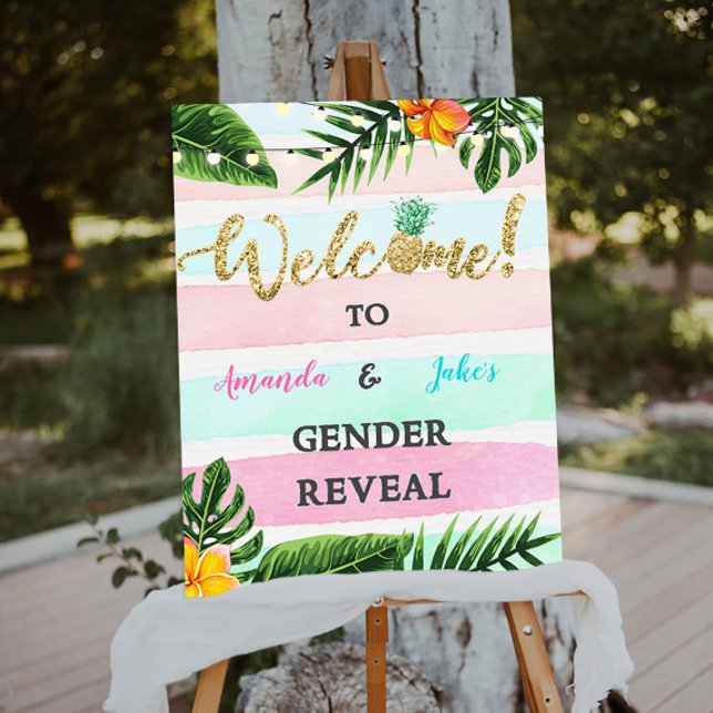 Gold Tropical Luau Gender Reveal Welcome Sign (Creator Uploaded)