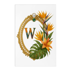 Gold Tropical Monogram Letter W Luxury Acrylic Print