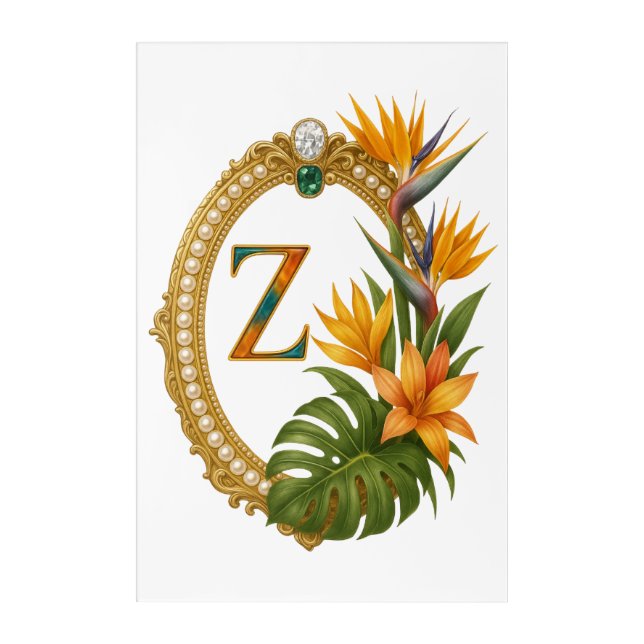 Gold Tropical Monogram Letter Z Luxury Acrylic Print (Front)