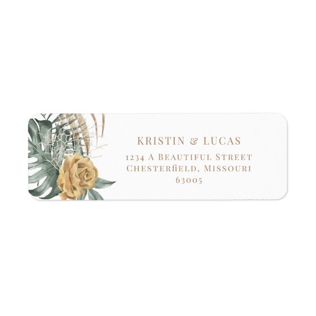 Gold Tropical Oasis Destination Wedding Label (Front)