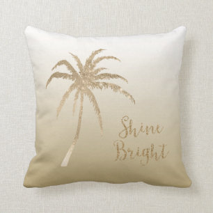  Gold Tropical Palm Tree Shine Bright Glitter  Throw Pillow