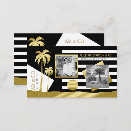 Gold Tropical Palm Trees Beach Instagram Photos Business Card