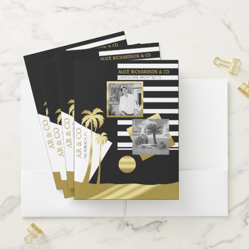 Gold Tropical Palm Trees Beach Instagram Photos Pocket Folder