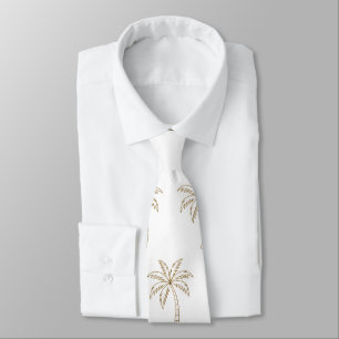 Gold Tropical Palm White background Wedding Neck Tie
