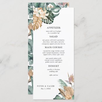 Gold Tropical Pampas Wedding Menu by partypapercreations at Zazzle