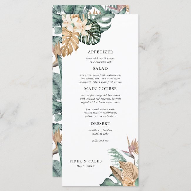 Gold Tropical Pampas Wedding Menu