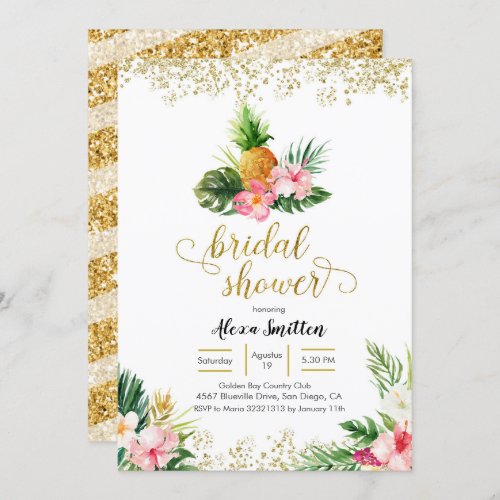 Gold Tropical Pineapple Bridal Shower Invitation