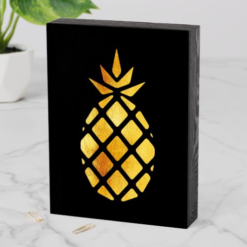Gold tropical pineapple trendy black wooden box sign