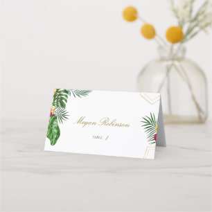 Gold Tropical Wedding Floral Tent Place Card