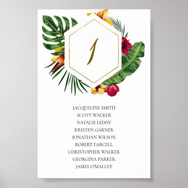 Gold Tropical Wedding Seating Chart (Front)