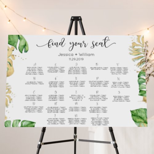 Gold Tropical Wedding Seating Chart Foam Board