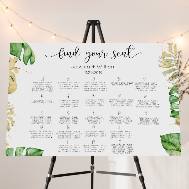 Gold Tropical Wedding Seating Chart Foam Board (In Situ (Stand))