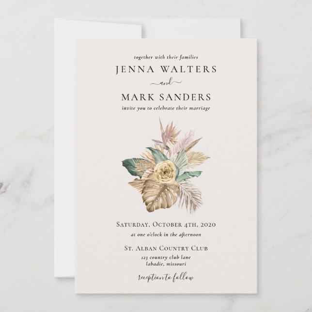 Gold Tropics Wedding Invitation (Front)