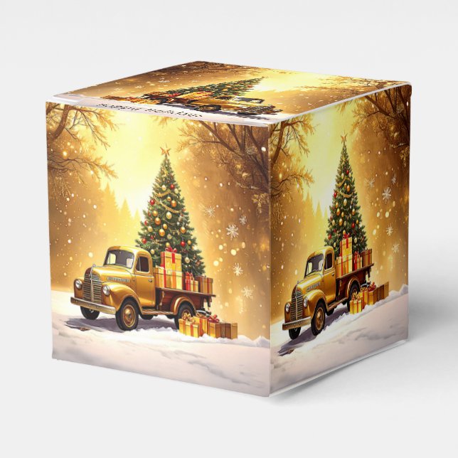 Gold Truck Christmas Tree Holiday Favor Box (Front Side)