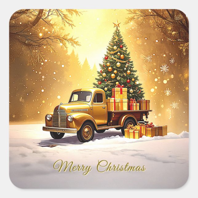 Gold Truck Christmas Tree Holiday Sticker (Front)
