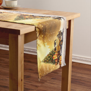 Gold Truck Christmas Tree Holiday Table Runner