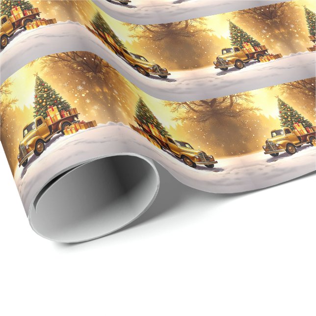 Gold Truck Christmas Tree Wrapping Paper (Roll Corner)