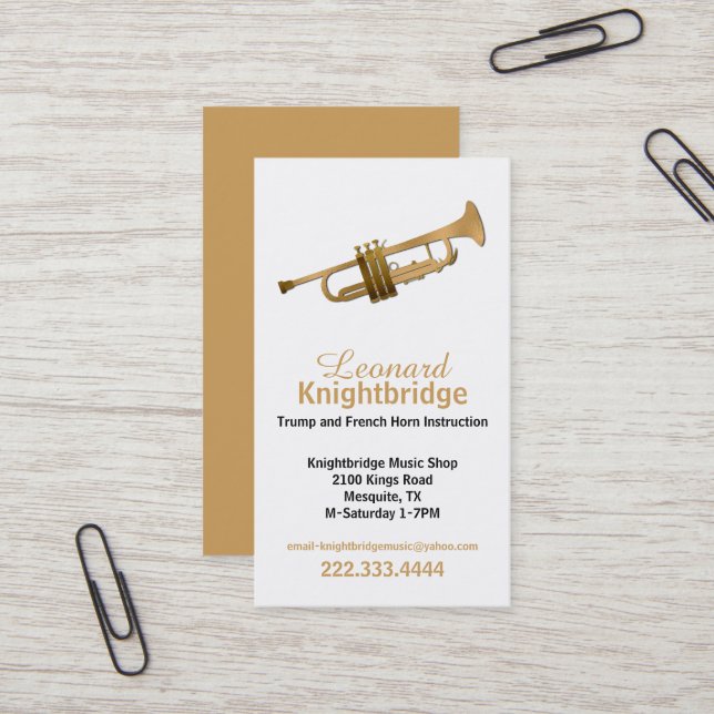Gold Trumpet Business Card (Front/Back In Situ)