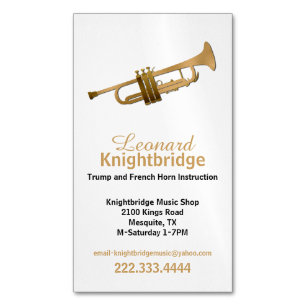 Gold Trumpet Business Card Magnet