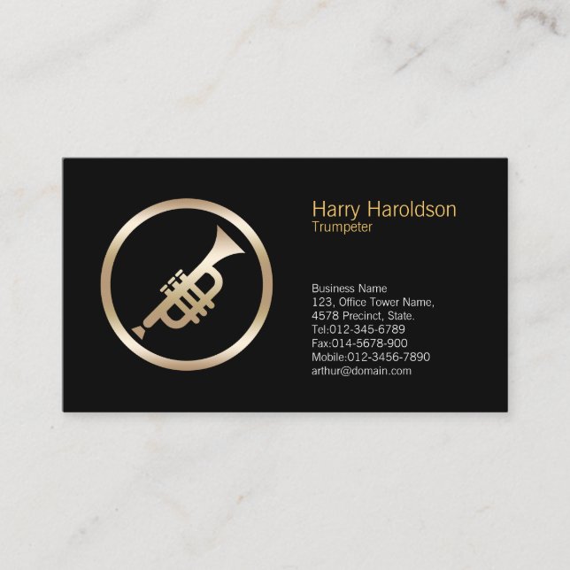 Gold Trumpet Icon Turmpeter Business Card (Front)
