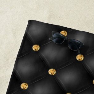 Gold Tufted Black Beach Towel