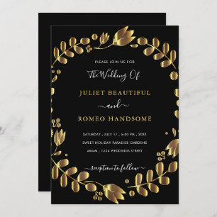Gold Tulip Black Wedding Invitation Card