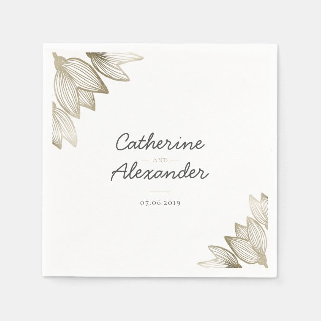 Gold Tulip Blossoms | Personalized Wedding Napkins (Front)