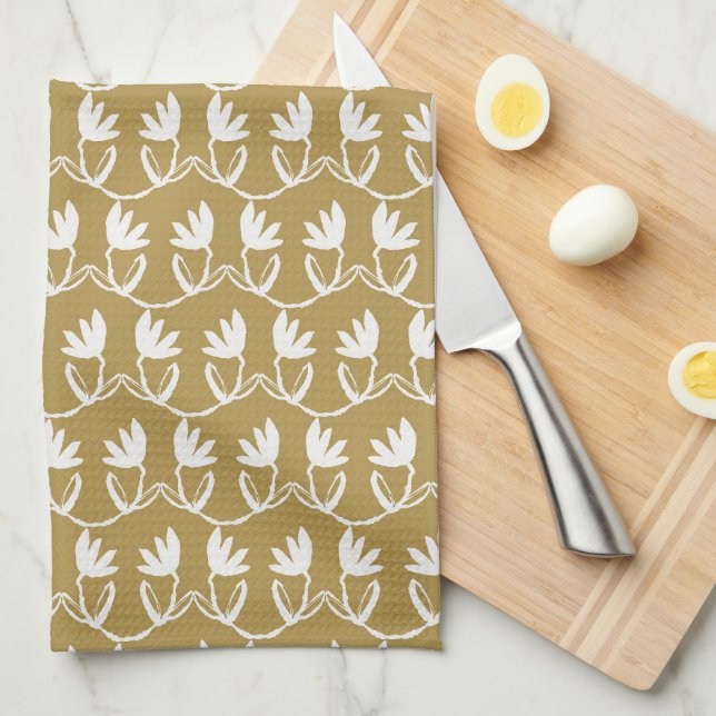 Gold Tulip Pattern Kitchen Towel (Quarter Fold)