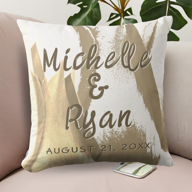 Gold Tulips Flowers Floral Wedding Keepsake  Throw Pillow (Creator Uploaded)