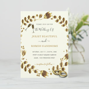 Gold Tulips Framed Wedding Invitation with Rings