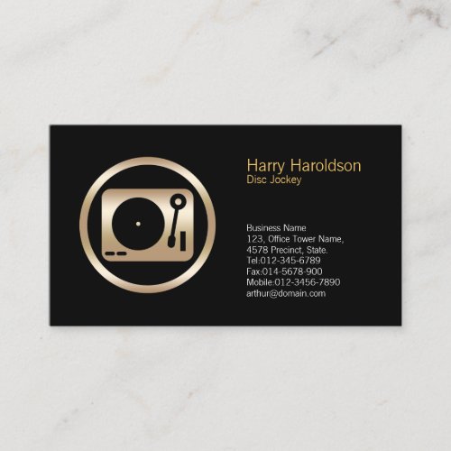 Gold Turntable Icon Disc Jockey Business Card