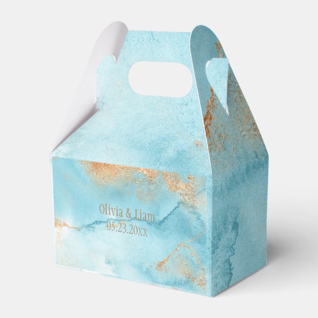 Gold Turquoise Abstract Name Modern Wedding Favor Boxes (Front Side)